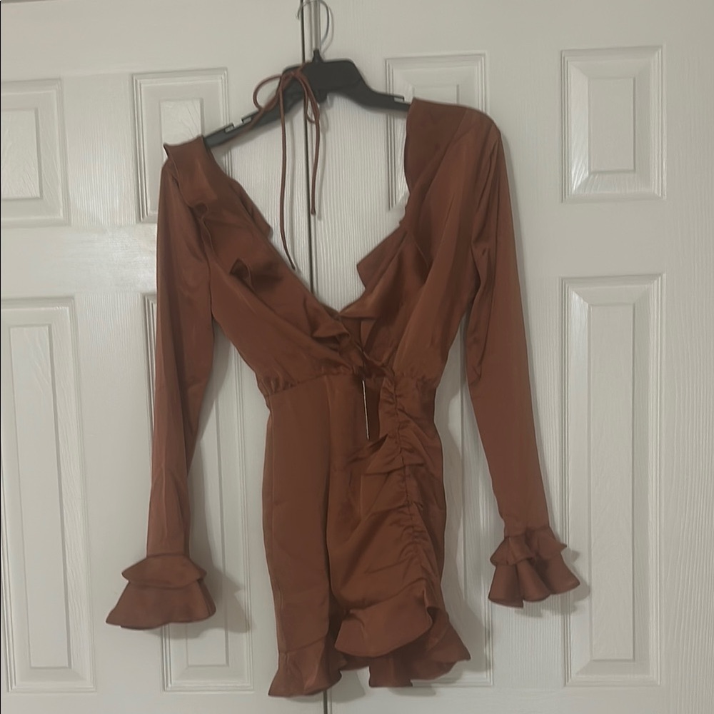 MAJORELLE Brown Ruffle Dress